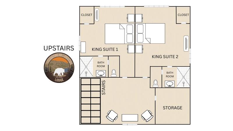 Thunderhead Mountain Lodge Upstairs Floor Plan Upstairs floor plan for Smoky Mountains cabin rental Thunder Mountain Lodge.